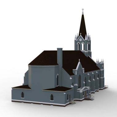 Binayı Katolik Kilisesi'nin sayısı farklı iki tarafın. Beyaz zemin üzerinde üç boyutlu çizim. 3D render.