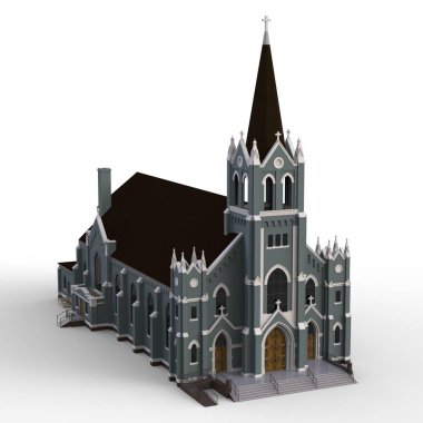 Binayı Katolik Kilisesi'nin sayısı farklı iki tarafın. Beyaz zemin üzerinde üç boyutlu çizim. 3D render.