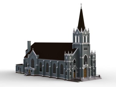 Binayı Katolik Kilisesi'nin sayısı farklı iki tarafın. Beyaz zemin üzerinde üç boyutlu çizim. 3D render.