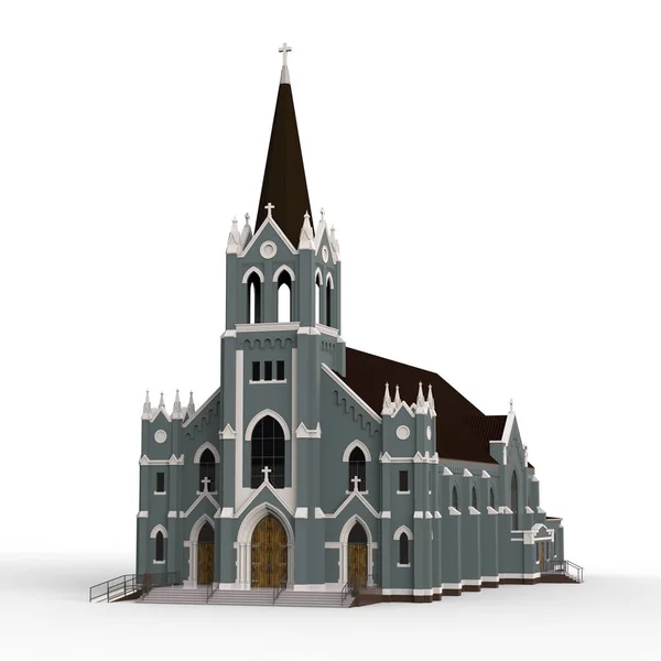 Будівля католицької церкви, вид з різних боків. Тривимірна ілюстрації на білому тлі. 3D-рендерінг. — стокове фото