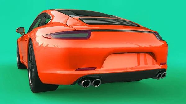 Orange Porsche 911 raster trójwymiarowych ilustracji na zielonym tle. renderowania 3D. — Zdjęcie stockowe