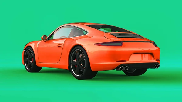 Laranja Porsche 911 ilustração raster tridimensional em um fundo verde. Renderização 3d . — Fotografia de Stock