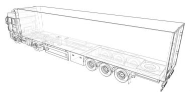 Büyük kamyon ile bir yarı römork. Grafik yerleştirmek için şablon. 3D render.