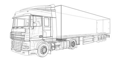 Büyük kamyon ile bir yarı römork. Grafik yerleştirmek için şablon. 3D render.