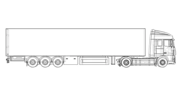 Truk besar dengan semitrailer. Templat untuk menempatkan grafis. Rendering 3d . — Stok Foto