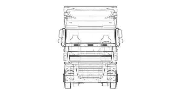 Stor lastbil med en semitrailer. Mall för placera grafik. 3D-rendering. — Stockfoto