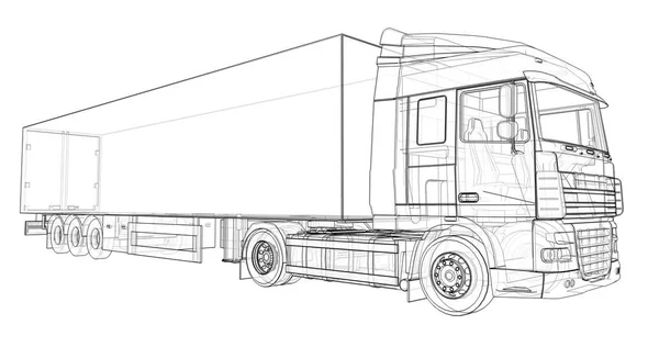 한 세미와 대형 트럭입니다. 그래픽을 삽입 하기 위한 템플릿입니다. 3 차원 렌더링. — 스톡 사진
