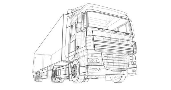 Velký náklaďák s návěsu. Šablona pro umístění grafiky. 3D vykreslování. — Stock fotografie