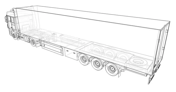 Μεγάλο φορτηγό με ένα ημι-ρυμουλκούμενο. Πρότυπο για την τοποθέτηση των γραφικών. 3D rendering. — Φωτογραφία Αρχείου