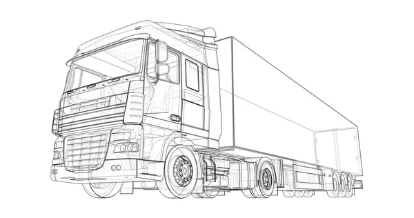 Large truck with a semitrailer. Template for placing graphics. 3d rendering. — Stock Photo, Image