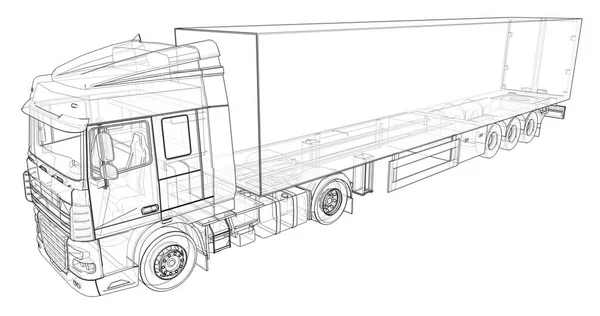 Camion grande con semirimorchio. Modello per la collocazione grafica. rendering 3d . — Foto Stock