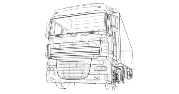 Stor lastbil med en semitrailer. Mall för placera grafik. 3D-rendering. — Stockfoto