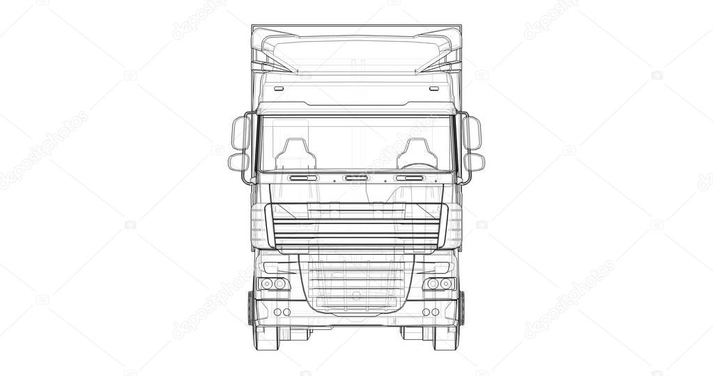 Large truck with a semitrailer. Template for placing graphics. 3d rendering.