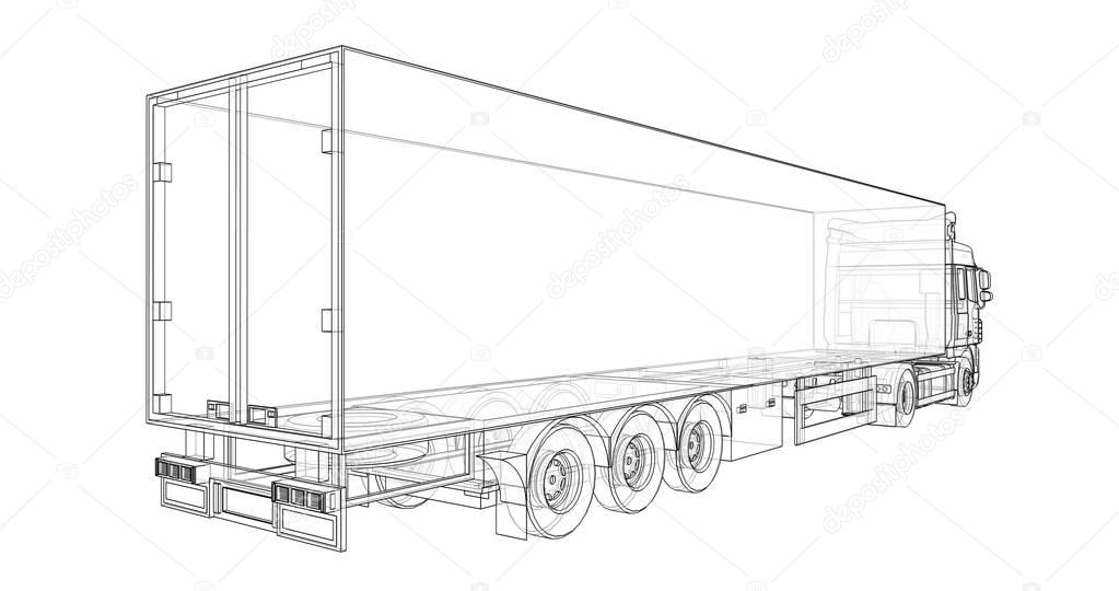 Large truck with a semitrailer. Template for placing graphics. 3d rendering.