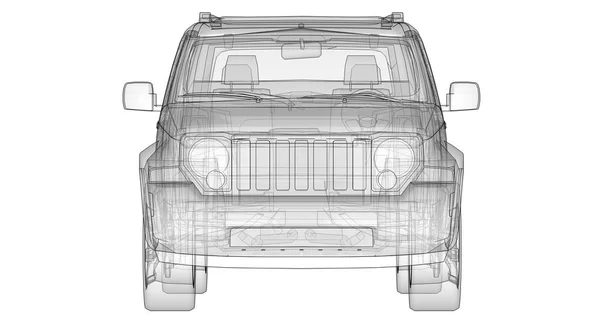 Transparent SUV med enkle rette linjer av kroppen. 3d smelting . – stockfoto