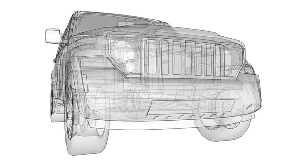 SUV transparente con líneas rectas simples del cuerpo. renderizado 3d . — Foto de Stock