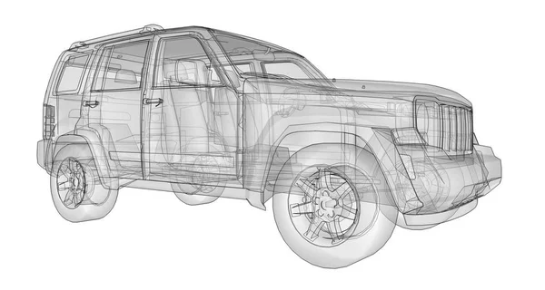Прозрачный внедорожник с простыми прямыми линиями тела. 3d-рендеринг . — стоковое фото
