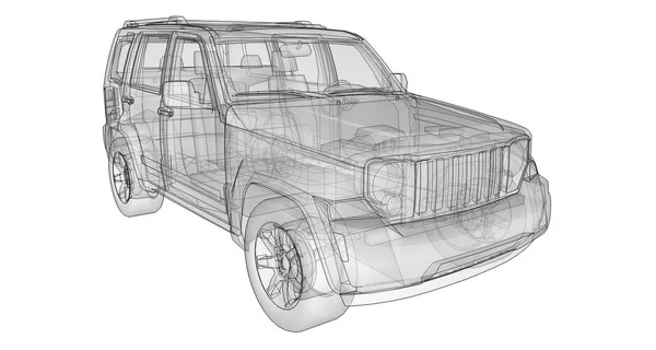 SUV transparente con líneas rectas simples del cuerpo. renderizado 3d . — Foto de Stock