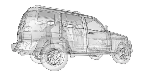 SUV transparente com linhas retas simples do corpo. Renderização 3d . — Fotografia de Stock