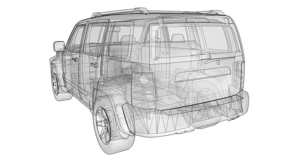 SUV transparente con líneas rectas simples del cuerpo. renderizado 3d . — Foto de Stock