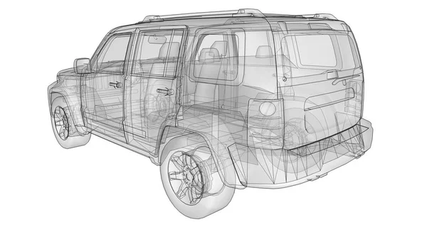 SUV transparente com linhas retas simples do corpo. Renderização 3d . — Fotografia de Stock