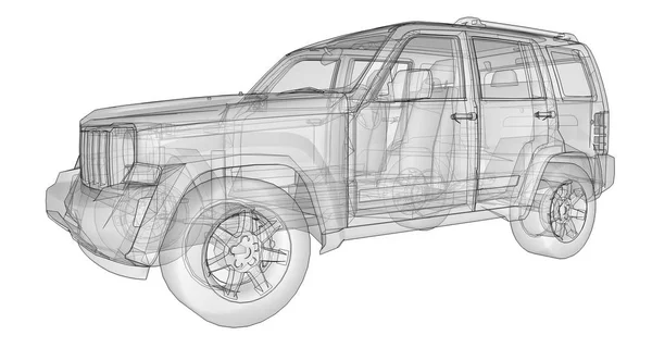 SUV transparente con líneas rectas simples del cuerpo. renderizado 3d . — Foto de Stock