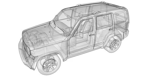 SUV transparente con líneas rectas simples del cuerpo. renderizado 3d . — Foto de Stock