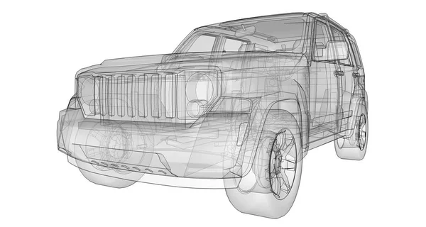 Transparent Suv med enkla raka linjer av kroppen. 3D-rendering. — Stockfoto