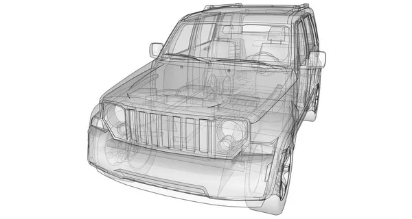 SUV transparente con líneas rectas simples del cuerpo. renderizado 3d . — Foto de Stock