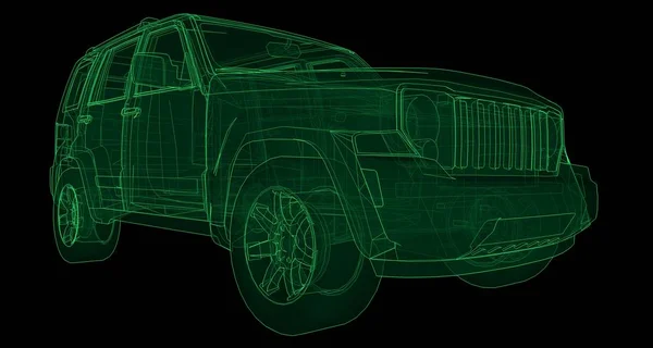 Transparenter Geländewagen mit einfachen geraden Linien der Karosserie. 3D-Darstellung. — Stockfoto