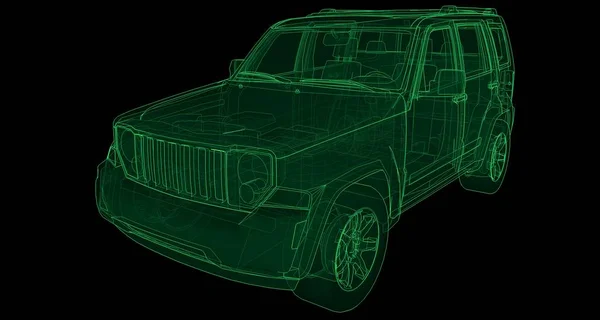 Transparenter Geländewagen mit einfachen geraden Linien der Karosserie. 3D-Darstellung. — Stockfoto