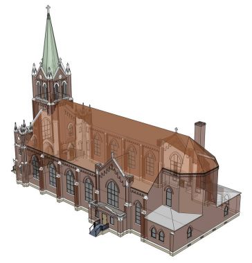 Binayı Katolik Kilisesi'nin sayısı farklı iki tarafın. Beyaz zemin üzerinde üç boyutlu çizim. 3D render.