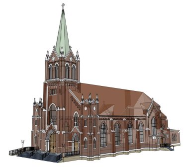 Binayı Katolik Kilisesi'nin sayısı farklı iki tarafın. Beyaz zemin üzerinde üç boyutlu çizim. 3D render.