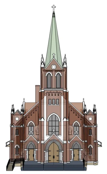 Der Bau der katholischen Kirche, Ansichten von verschiedenen Seiten. dreidimensionale Illustration auf weißem Hintergrund. 3D-Darstellung. — Stockfoto