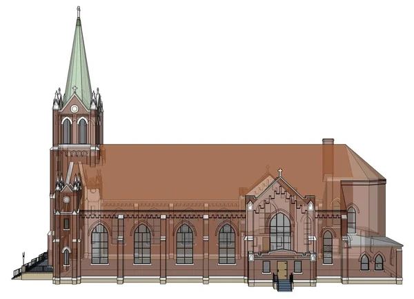 O edifício da igreja católica, vistas de lados diferentes. Ilustração tridimensional sobre fundo branco. Renderização 3d . — Fotografia de Stock