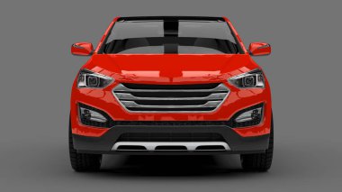 Kompakt şehir crossover kırmızı renk gri bir arka plan üzerinde. 3D render.