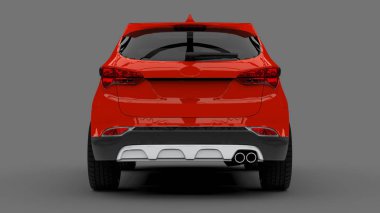 Kompakt şehir crossover kırmızı renk gri bir arka plan üzerinde. 3D render.