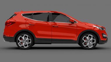 Kompakt şehir crossover kırmızı renk gri bir arka plan üzerinde. 3D render.