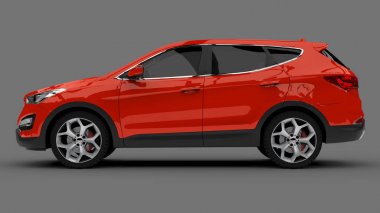 Kompakt şehir crossover kırmızı renk gri bir arka plan üzerinde. 3D render.