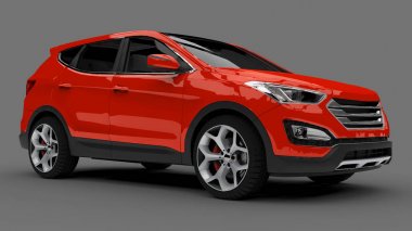 Kompakt şehir crossover kırmızı renk gri bir arka plan üzerinde. 3D render.