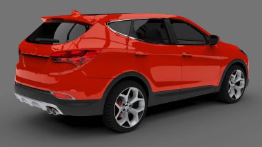 Kompakt şehir crossover kırmızı renk gri bir arka plan üzerinde. 3D render.