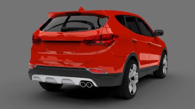 Kompakt şehir crossover kırmızı renk gri bir arka plan üzerinde. 3D render.