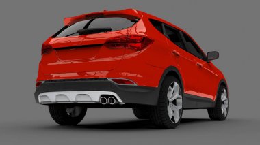 Kompakt şehir crossover kırmızı renk gri bir arka plan üzerinde. 3D render.