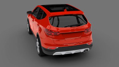 Kompakt şehir crossover kırmızı renk gri bir arka plan üzerinde. 3D render.