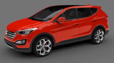 Kompakt şehir crossover kırmızı renk gri bir arka plan üzerinde. 3D render.