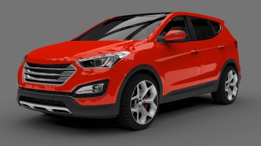 Kompakt şehir crossover kırmızı renk gri bir arka plan üzerinde. 3D render.