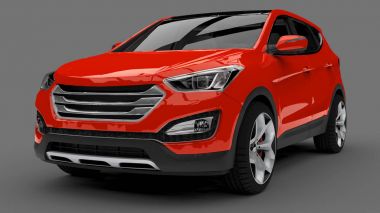 Kompakt şehir crossover kırmızı renk gri bir arka plan üzerinde. 3D render.