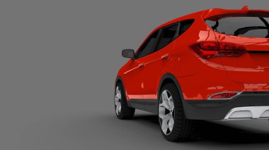 Kompakt şehir crossover kırmızı renk gri bir arka plan üzerinde. 3D render.