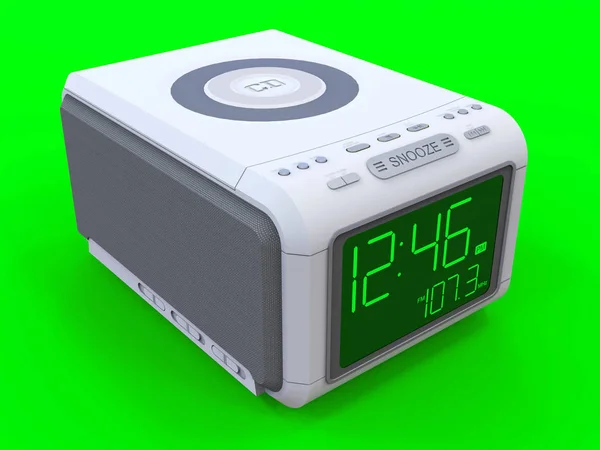 Reloj despertador de radio sobre fondo verde. renderizado 3d . —  Fotos de Stock