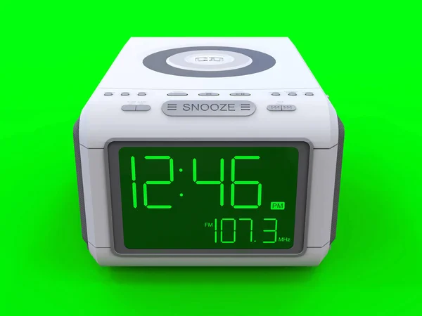 Reloj despertador de radio sobre fondo verde. renderizado 3d . —  Fotos de Stock